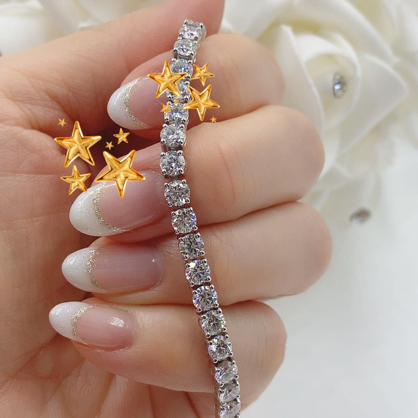 レア　モアサナイトダイヤモンド テニスブレスレット ゴールド シルバー　4mm オーダー商品】K10 WG テニスブレスレット 4mm モアサナイト使用